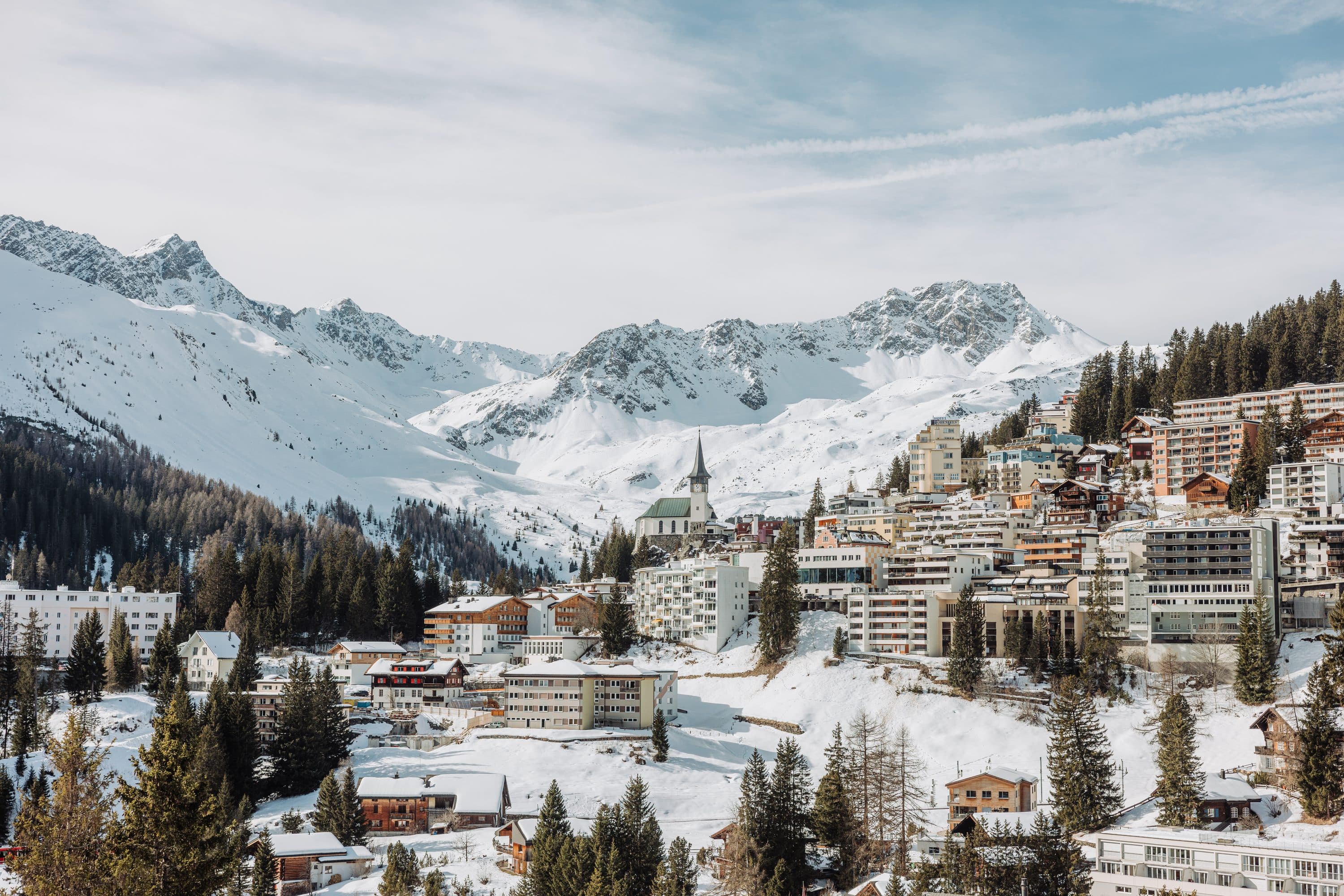 A snow-covered alpine village