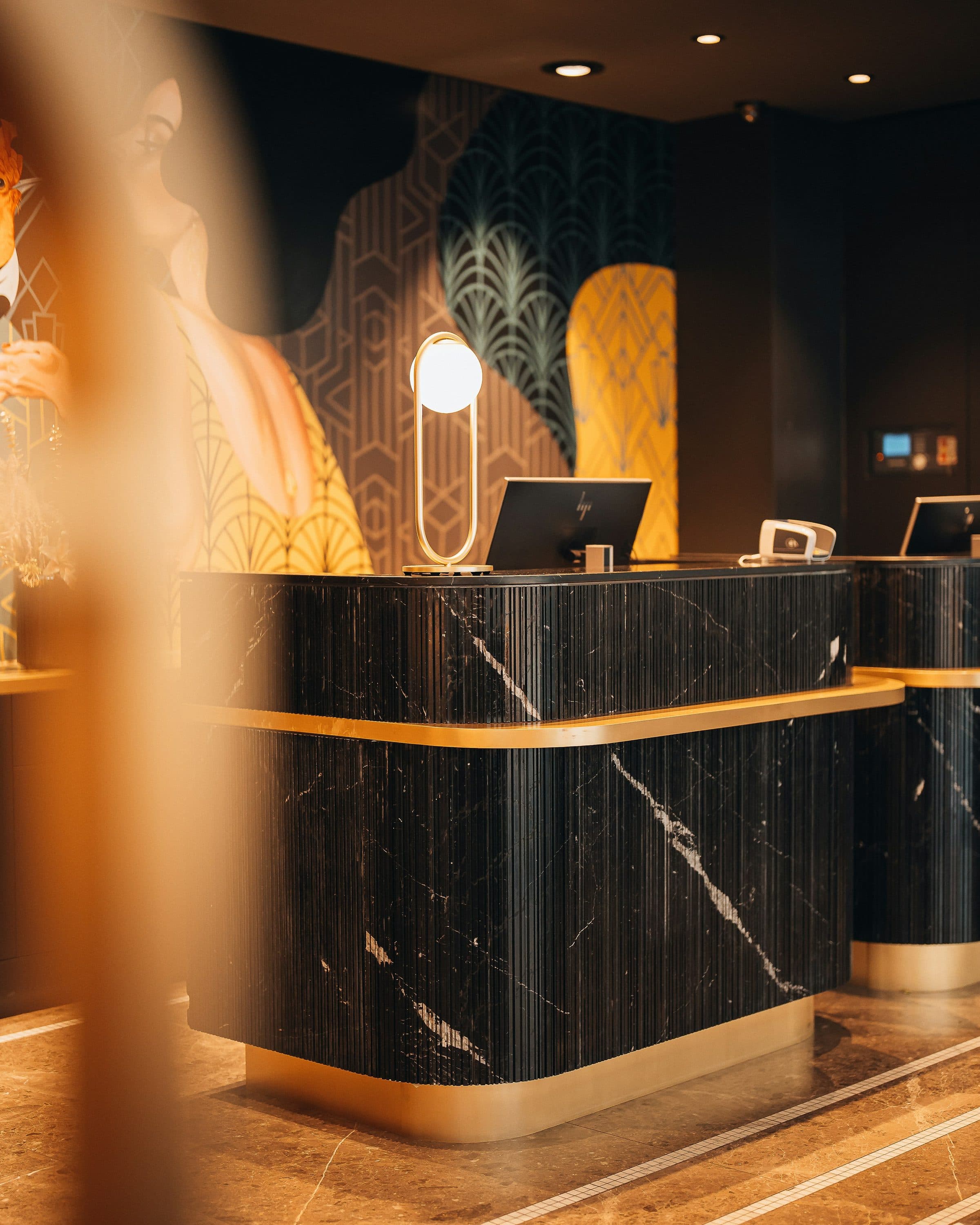 A contemporary upscale hotel reception