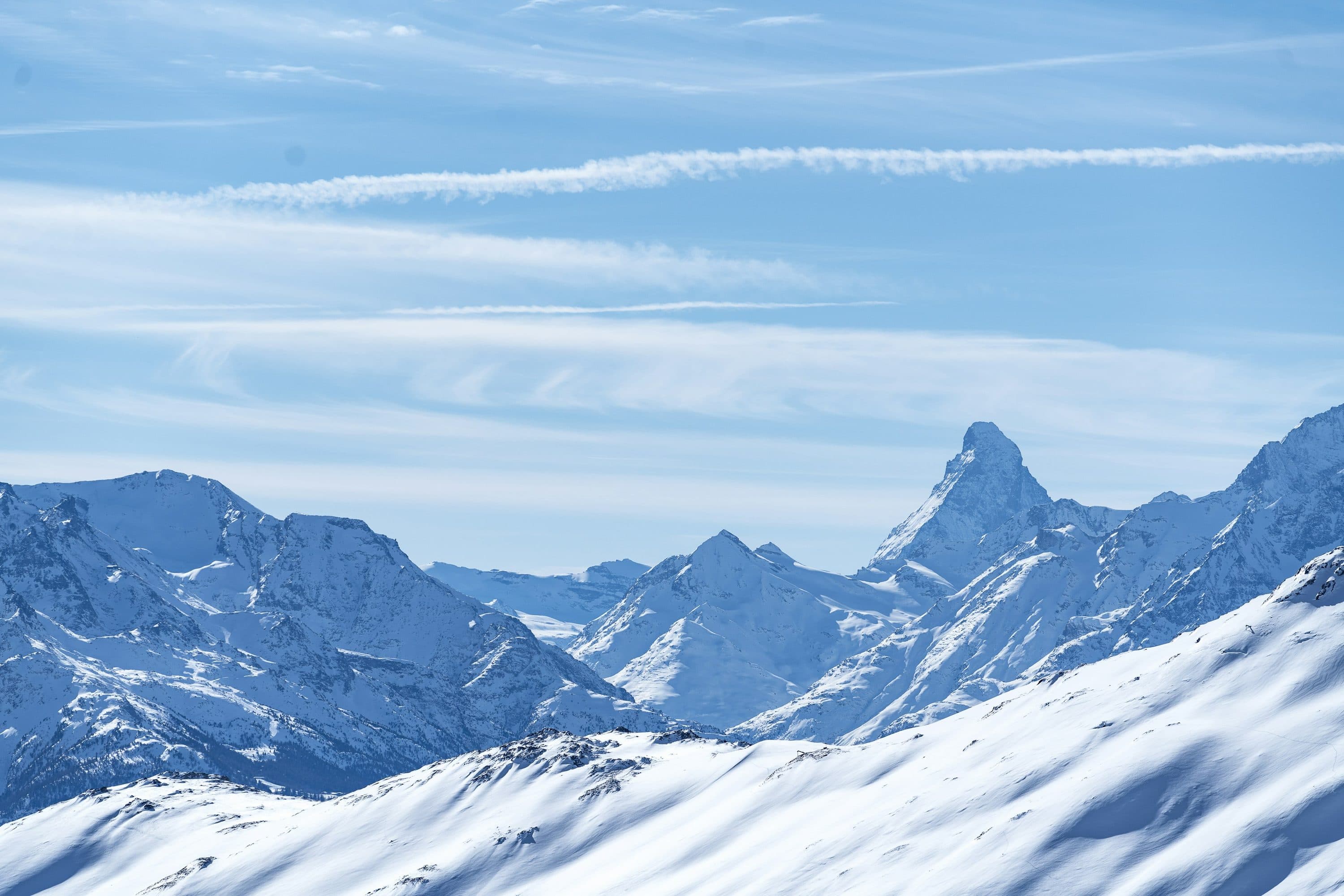 Snow-covered Swiss Alps with the Matterhorn